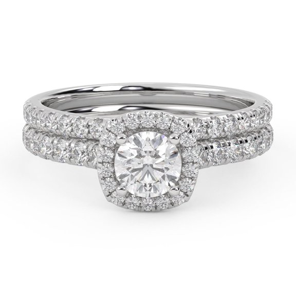 AFFY Half Eternity Halo Solitaire Bridal Set Rings for Women, IGI Certified 1.15 Carat (ctw) Round Cut Lab Grown Diamond Engagement Wedding Ring 14K Solid White Gold F-G, VS-SI Quality Size-4