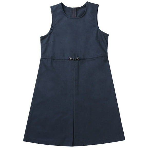 ZRBYWB Girls School Uniform Jumper Dresses Casual Solid Color Sleeveless Round Neck Pleated Pinafore Dress Back Zip Up High Waist Comfortable Stylish Dailywear Winter Dress,Navy,6-7 Years