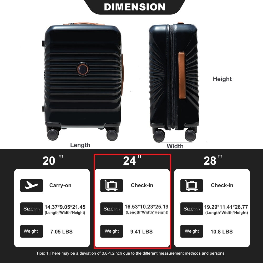 Yougu 24" Carry on Luggage Lightweight Suitcase TSA Lock USB,Black