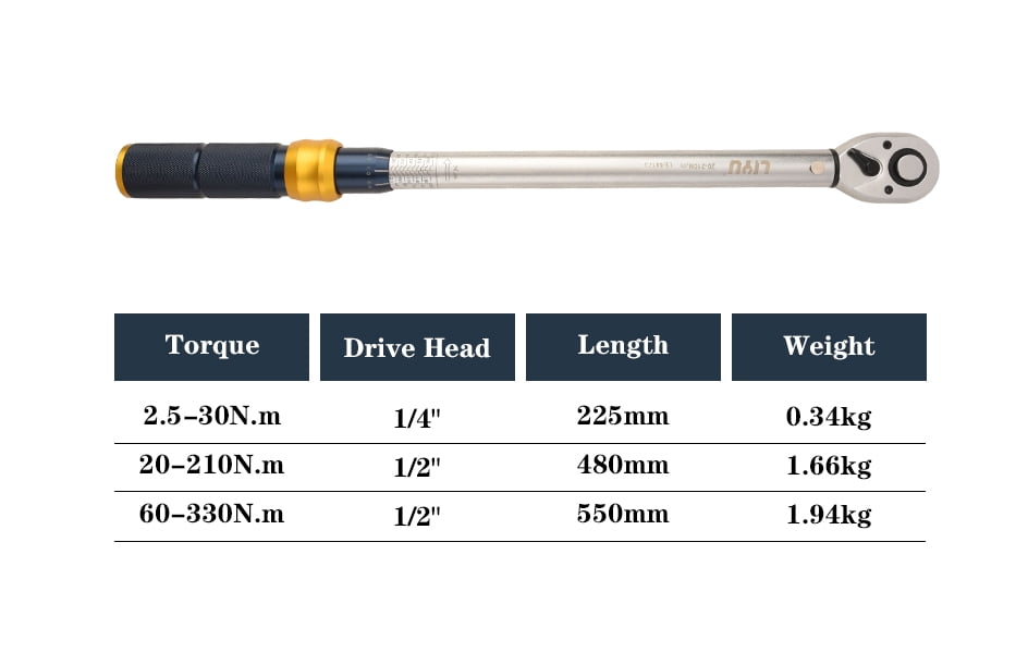 LIYU Preset Click Torque Wrench,1/2 Inch Drive 60-330Nm(44.25-243.4Ft-lbs),72-Tooth Reversible Ratchet Precision Torque Wrench with Storage Case for Truck & Large Vehicle Tire Repair