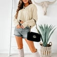 thumbnail image 3 of Women's V Neck Long Sleeve Cable Knit Oversized Cropped Sweater Pullover, 3 of 6