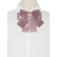 thumbnail image 4 of INSPIRE CHIC Women's Bow Brooch Plaid Faux Rhinestone Beaded Retro Bow Ties Pink, 4 of 4