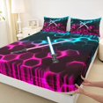 thumbnail image 5 of meiyoeat Neon Lights Full Size Sheets for Boys, Sci-Fi Cyan Pink Gaming Bed Sheets, 4-Piece, 1 Flat Sheet, 1 Fitted Sheet and 2 Pillowcases, 5 of 6