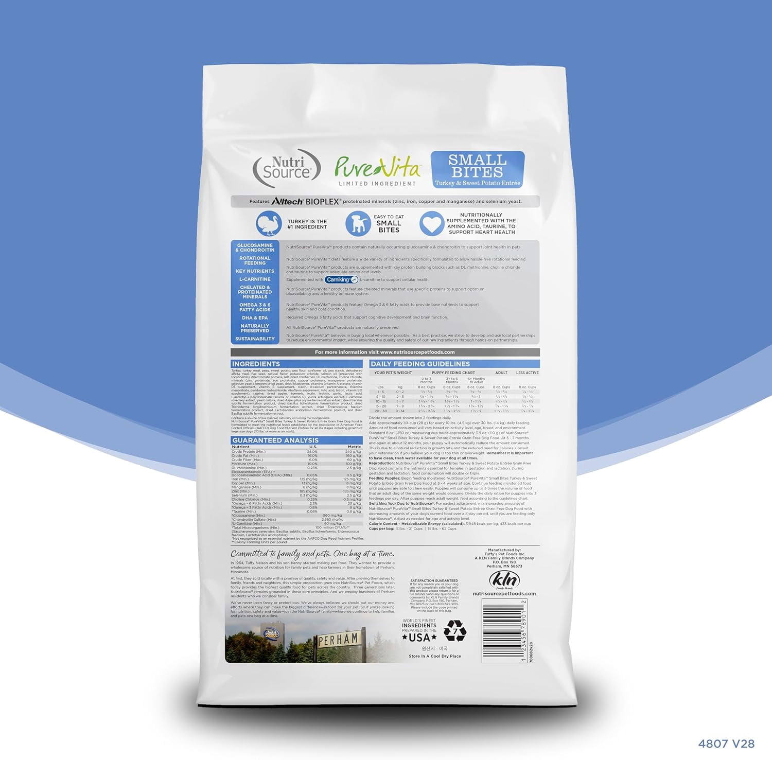 NutriSource PureVita Grain Free All Life Stages Small Bites Turkey & Sweet Potato Entree Dog Food 12 lb