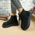 thumbnail image 2 of Fringe Boots for Women Suede Platform Round Toe Furry Lined Back Zipper Casual Warm Winter Ankle Booties, 2 of 7