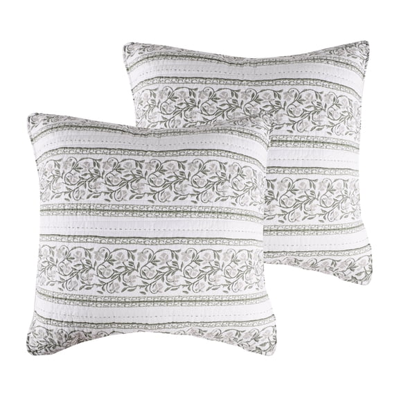 Levtex Home Adare Sage Euro Shams Set of 2 - (26x26in.) - Floral - Sage White - No Insert - Cotton