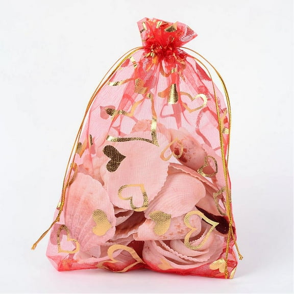 100pc Heart Printed Organza Bags Wedding Favor Bags Favour Bag Gift Bags Rectangle Red 18x13cm