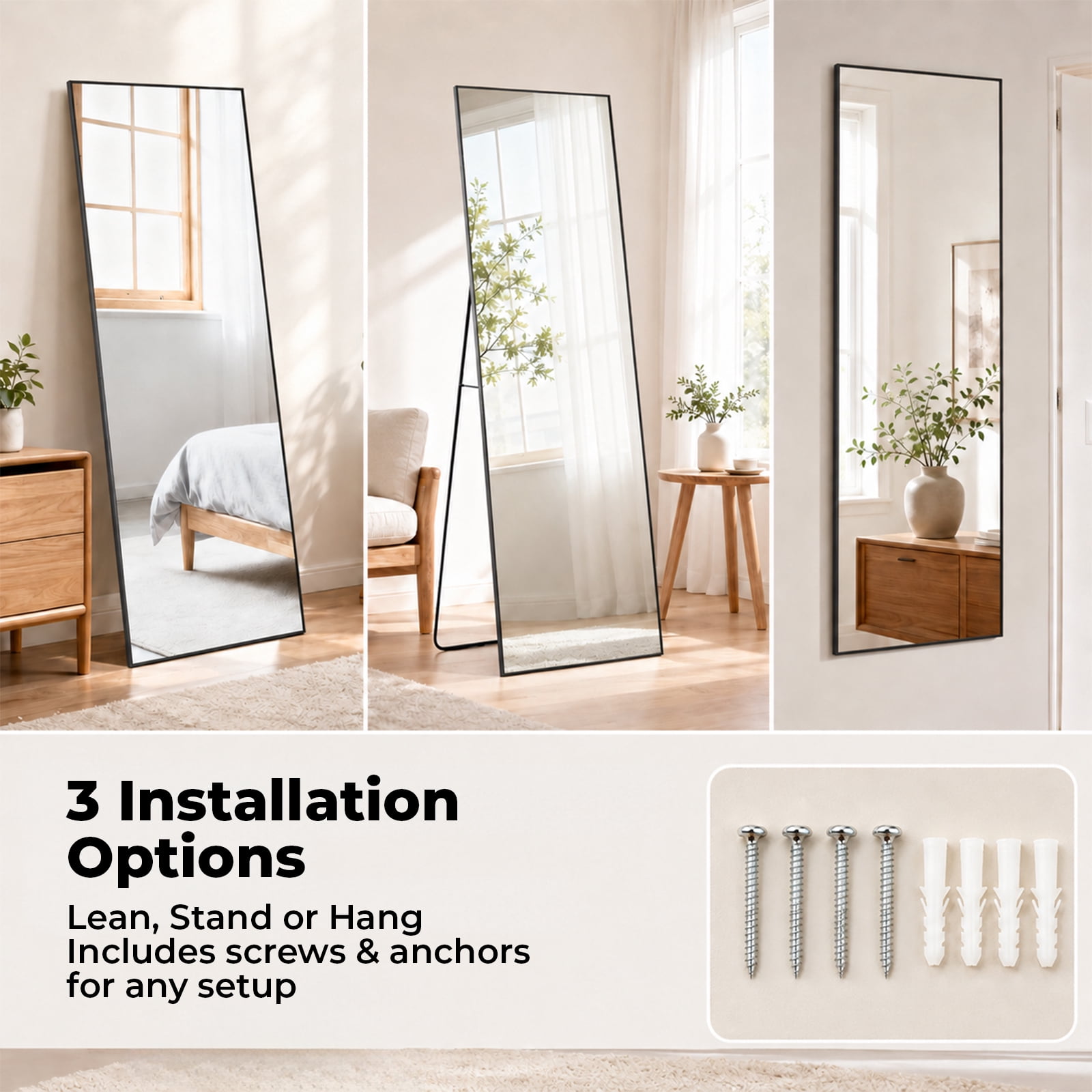 Alvantor Wall Full Length Mirror, Standing Mirror Full Body with Aluminium Frame, Cloakroom Modern Simple Home Decor, Can Be Hanging, Leaning or Wall