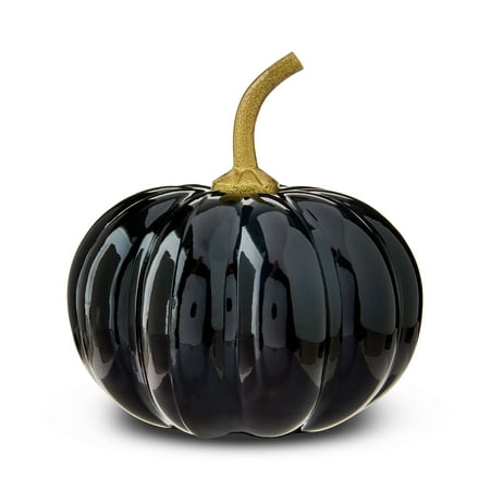 Glass Pumpkin Tabletop Decor, Black & Gold, 6", Halloween by Way To Celebrate