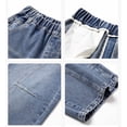 thumbnail image 6 of Duqingm Boy's Baggy Jeans Wide Leg Hip Hop Pants Irregular Sutures Loose Fit Trousers Streetwear (Blue,14-15 Years), 6 of 7
