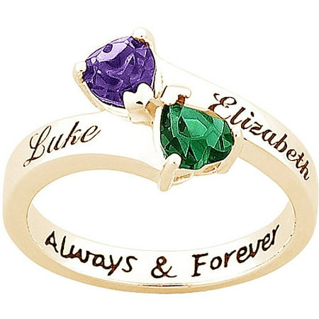 Personalized Sterling Silver Couple's Name & Birthstone Hearts Ring