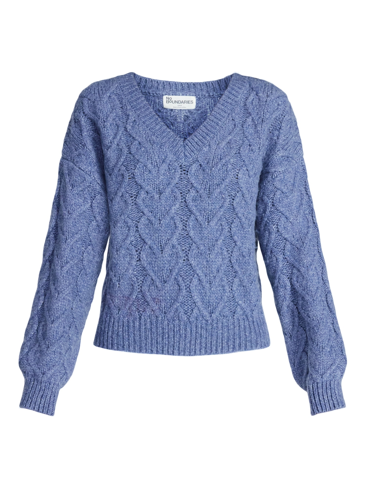 No Boundaries V-Neck Pullover Sweater, Midweight, Women's XXS-XXL