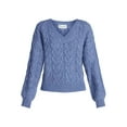 thumbnail image 5 of No Boundaries V-Neck Pullover Sweater, Midweight, Women's XXS-XXL, 5 of 5