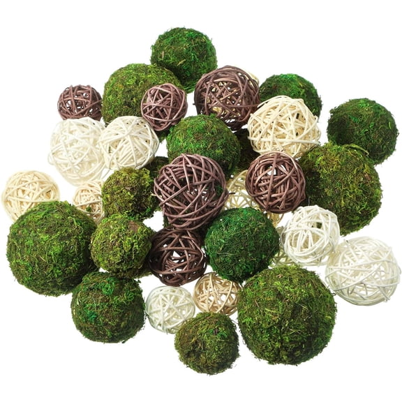 36 Pcs Wicker Rattan Balls Decorative Balls for Vase Centerpiece Bowls Orbs Filler for Spring Summer Craft, Wedding Party, Decor, 4 Sizes (Fresh Color)