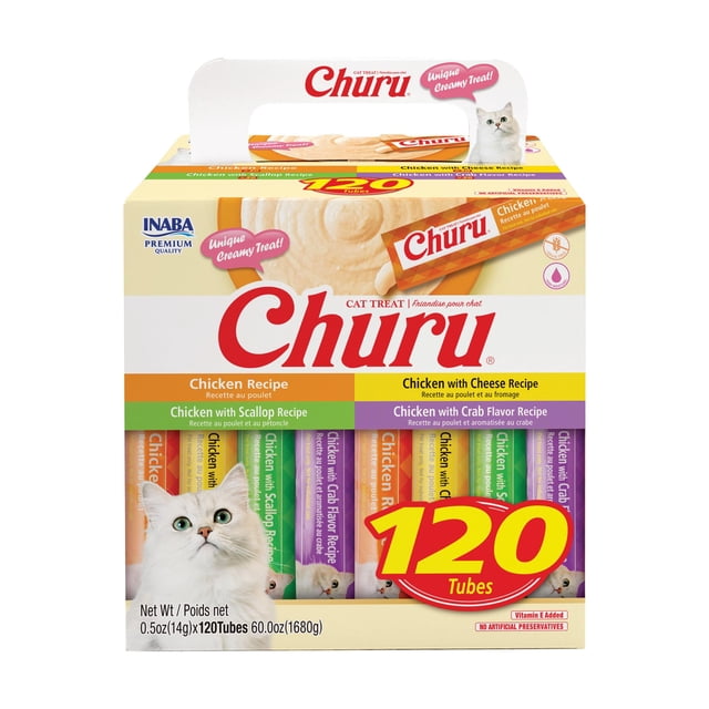 Puré cremoso exprimible para lamer Churu de Cat Treats INABA, 120 x 15 ml