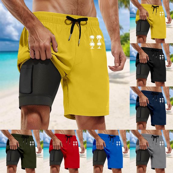 Kcolen Mens Swim Trunks 9 Inch,Men Drawstring Swimming Short Stretchy Upf Bathing Suit with Compression Liner Summer Beach Swimwear