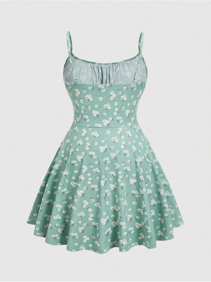 Plus Size Summer Dark Green Ditsy Floral Spaghetti Strap Cami Mini Dress Milkmaid Dress, Women's, Size: 0XL