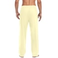 thumbnail image 4 of Cotton Mens PJ Pajama Pants Bottoms Waistband Sleepwear with Pockets Pale Yellow, 4 of 7