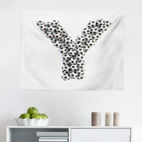 Letter Z Tapestry, Last Letter of Football Alphabet Diagonal Horizontal Football Stack Sign, Fabric Wall Hanging Decor for Bedroom Living Room Dorm, 2 Sizes, Black and White, by Ambesonne