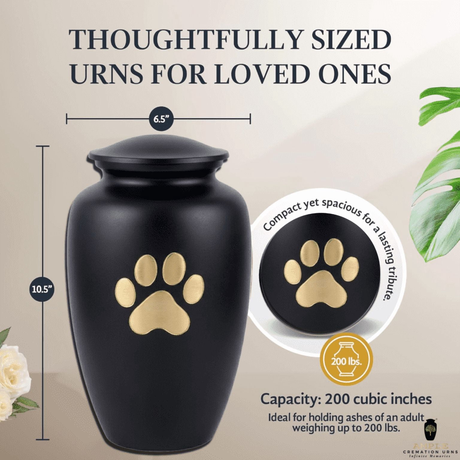Minimal Paw Print Pet Urn for Ashes Aluminum Cremation Urn Dog Cat Memorial 10 INCH PREMIUM