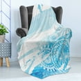 thumbnail image 4 of Vintage Blue Soft Flannel Fleece Throw Blanket, Lace Inspired Oriental Design with Watercolor Brush Strokes Pattern, Cozy Plush for Indoor and Outdoor Use, 60" x 80", Blue and Baby Blue, by Ambesonne, 4 of 5