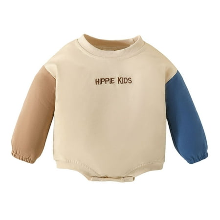 

Boys Girls Long Sleeve Patchwork Color Letter Print Romper Bodysuit Sleepers Shoes Baby Boy Girl Denim Shirt Girl Long Sleeve Leotard Baby Rompers with Long Sleeves Romper Baby Girl New Born Clothes