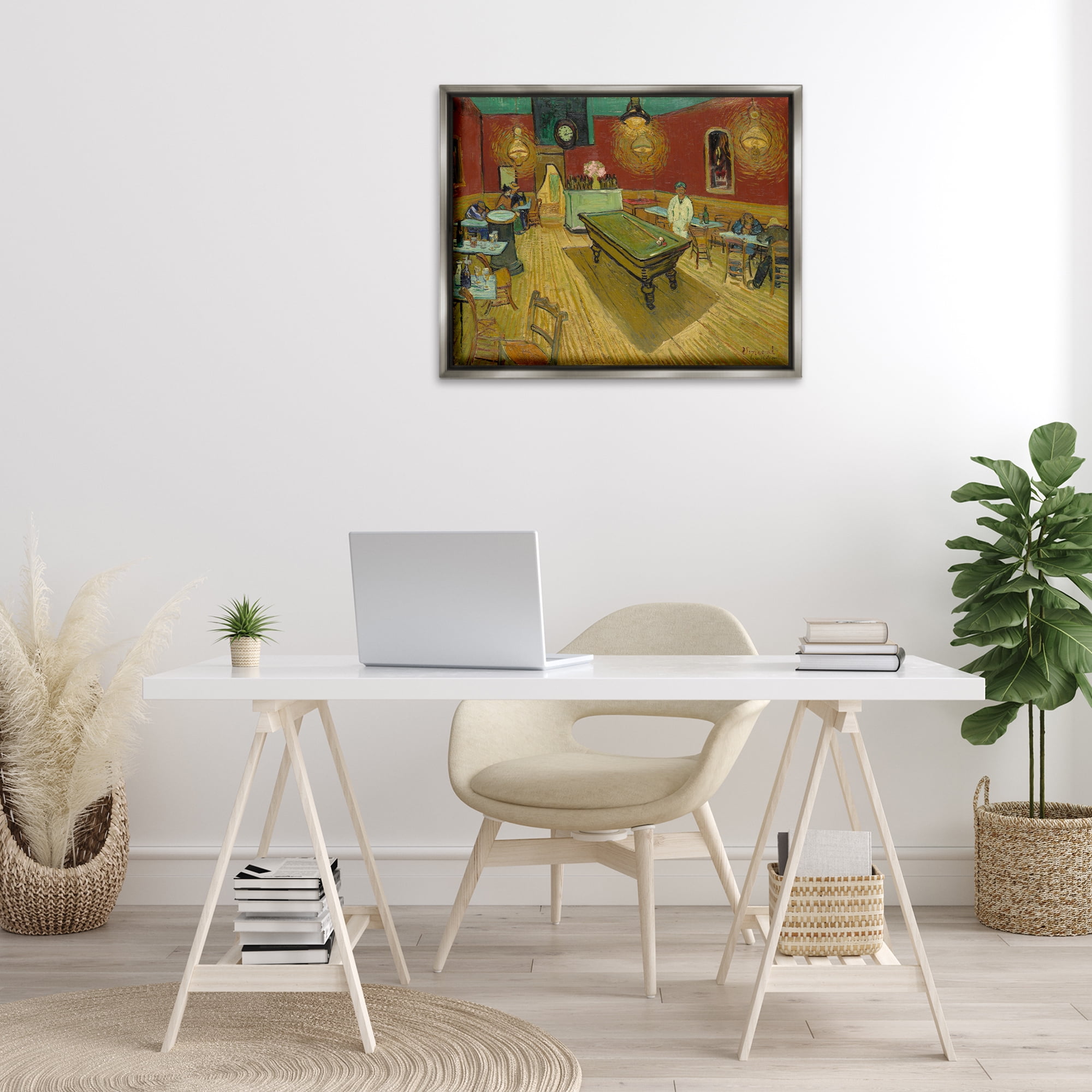 Stupell Industries Van Gogh The Night Café Buildings & Architecture Painting Gray Floater Framed Canvas Art Print Wall Art, 31 x 25