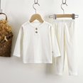 thumbnail image 2 of Lenpel Toddler Baby Clothing Set 2 Pcs Solid Ribbed Long Sleeve Basic Shirts Pants Fall Winter Outfits for Girls Boys, 2 of 3