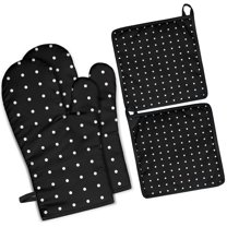 Oven Mitts and Pot Holders Set Of 4, Heat Resistant Kitchen Gloves with Non-Slip Grip, Hanging Loop, Soft Cotton Lining for Baking, Cooking, Grilling, Barbecue