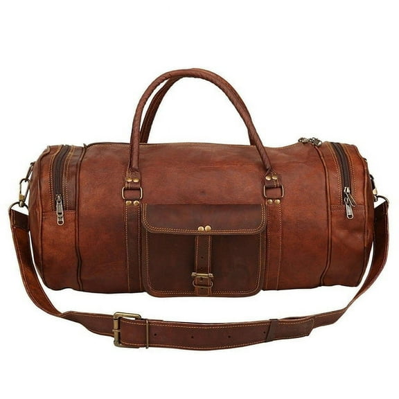 MaheTri Vintage 24" Leather Duffle Bag for Travel or the Gym, Overnight Weekender Bag for Men and Women