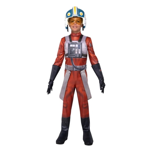 Jazwares Boys' Qualux Star Wars The Mandalorian and Grogu New Republic X-wing Pilot Costume - Size 4-7 - Orange