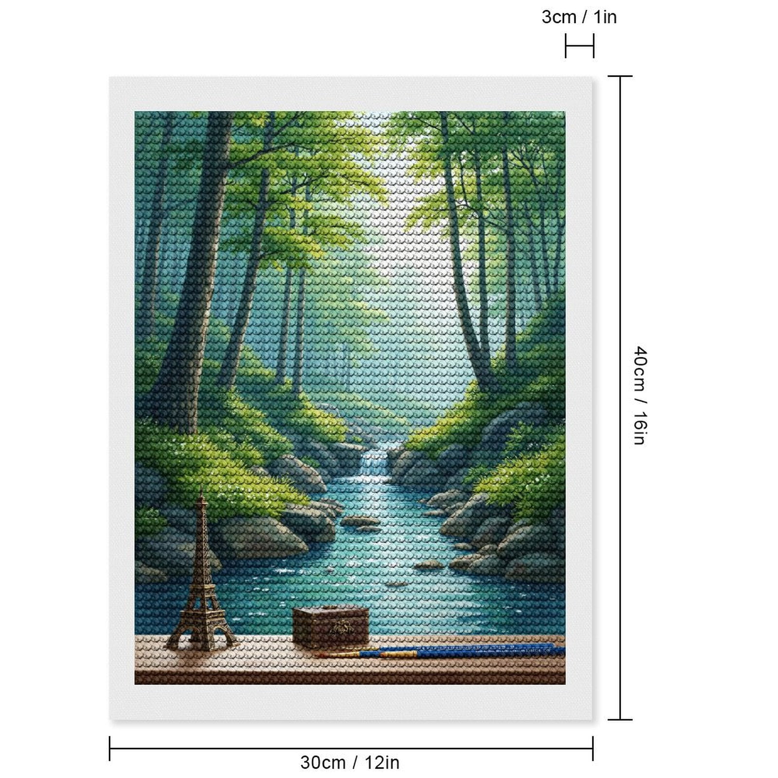 Diamond Art Kits for Adults, Serene Forest Stream Miniature Display 5D Diamond Painting Kits for Adults Beginners, DIY Full Drill Diamond Painting, Gem Art and Crafts 12x16