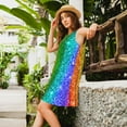 thumbnail image 3 of Horeoi Glitter Rainbow Print Women's Sleeveless Dress Cotton-like Flared Hem Deep Side Pockets Above-Knee, 3 of 6