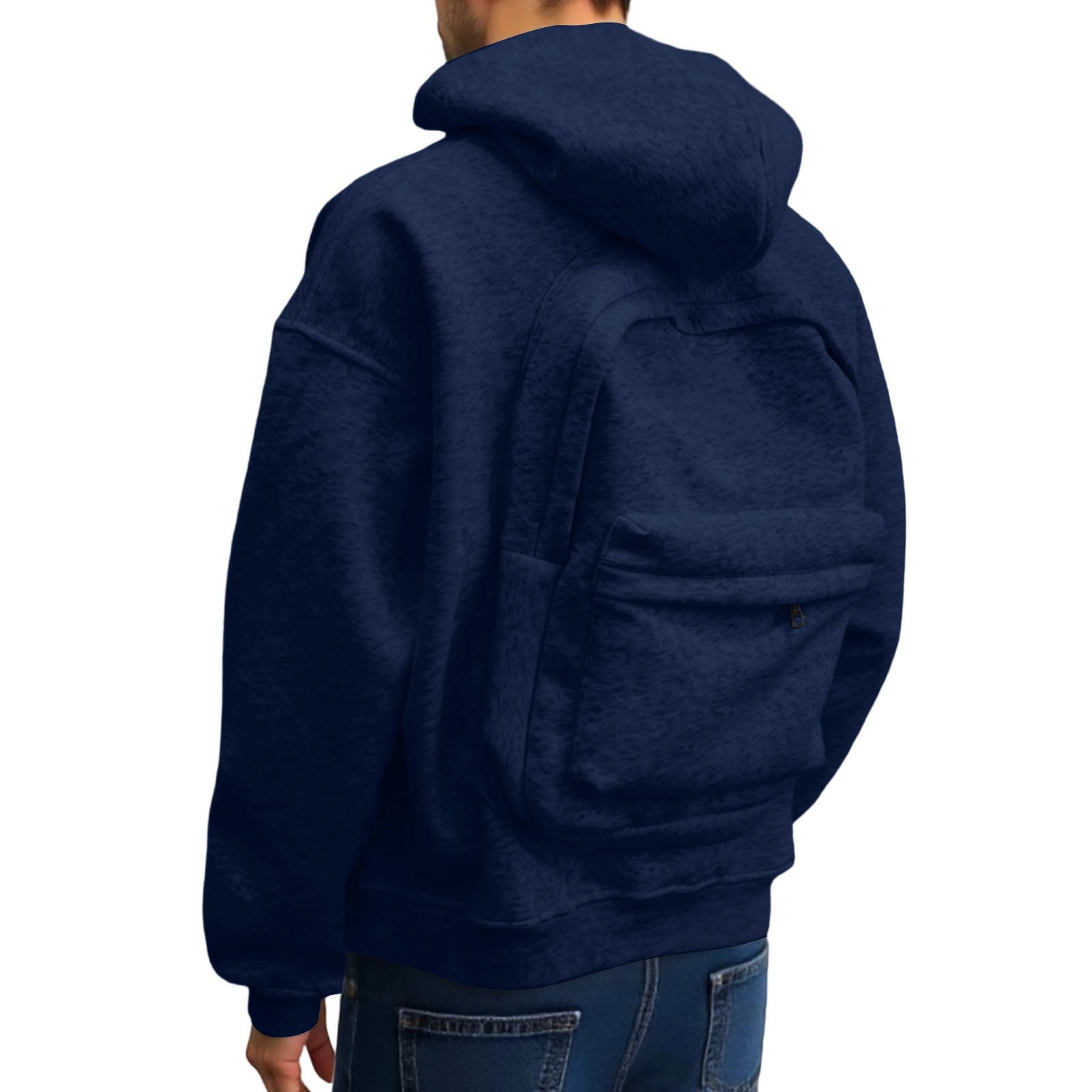 BUWTTED Backpack Hoodie for Men Women Zipper Cardigan Creative Hoodies Lightweight Travel Hooded Sweatshirts with Backpack Navy M