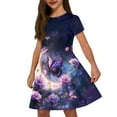 thumbnail image 4 of Uourmeti Butterfly Sundress for Girls 10-12 Short Sleeve Swing Dress Flower Moon Print Soft Crew Neck Dresses Casual Knee Length A-Line Dress with Pockets, 4 of 6