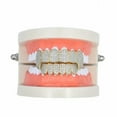 thumbnail image 5 of QQTDFG 14K Gold Plated CZ Teeth Grillz Hip Hop Top Bottom Mouth Silver Grill Set Custom-Style D-Gold-Top, 5 of 9