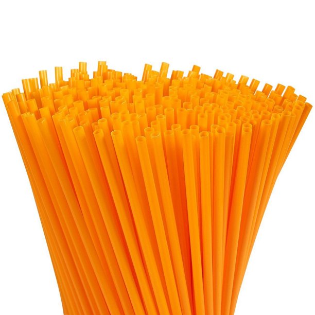 300Pack Plastic Orange Disposable Party Drinking Straws, Extra Long