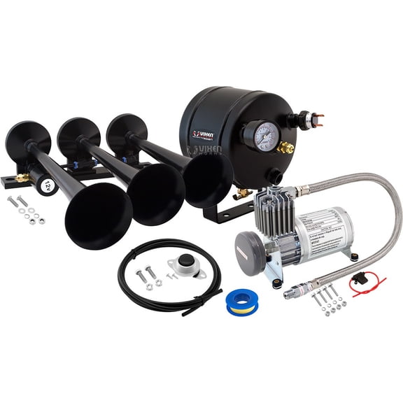 Vixen Horns Train Horn Kit for Trucks/Car/Semi. Complete Onboard System- 150psi Air Compressor, 0.5 Gallon Tank, 3 Trumpets. Super Loud dB. Fits Vehicles like Pickup/Jeep/RV/SUV 12v VXO8805/3118B