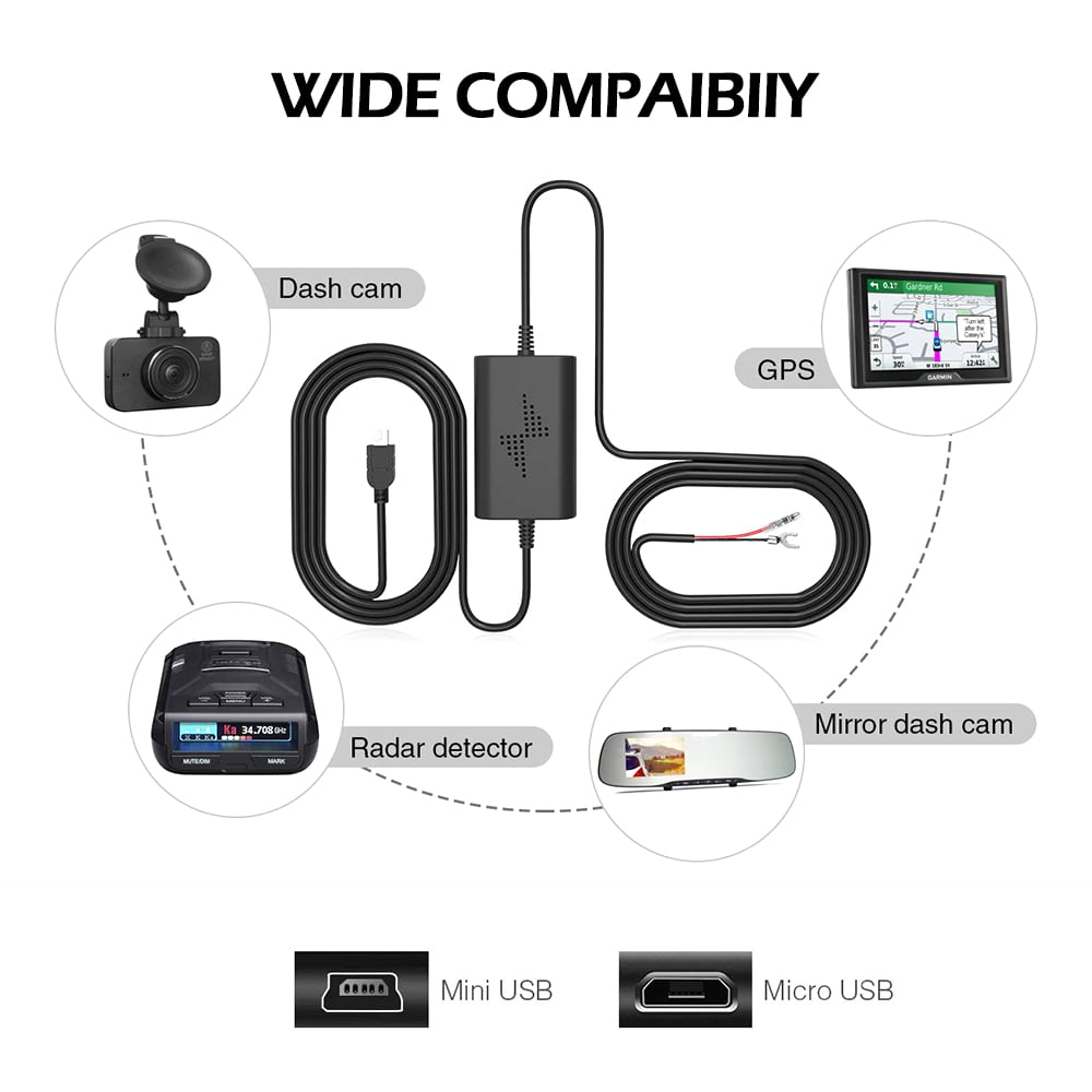 Dash Cam Hardwire Kit, Type-C Hardwire Kit for Dash Camera T90X, VT12,  VU12, 11.5ft,12V 24V to 5V Car Dashboard Cam Charger Power Cable with Low  Voltage Protection,Include 4 Fuse Taps 
