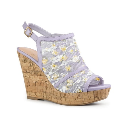 

Perphy Lace Platform Heel Slingback Wedges Sandals for Women