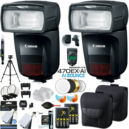 Canon Speedlite 470EX-AI AI Flash (2 Pack) with Artificial Intelligence Bounce with Rechargeable Battery Kit Diffuser Reflector Covers Camera Accessory