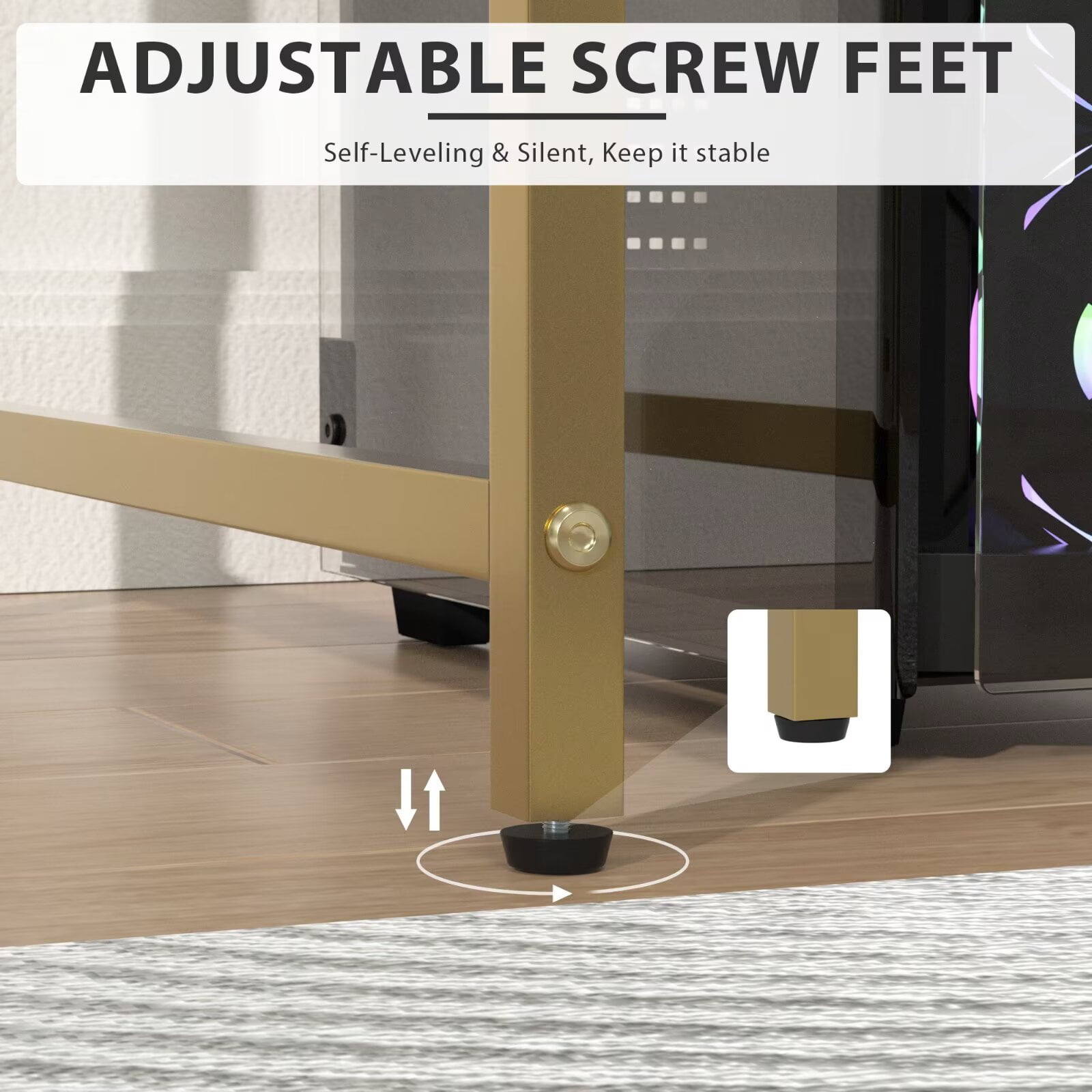 YRLLENSDAN Computer Desk with Metal Frame, Office Desk for Home Office, Modern Simple Style writing Desk, 47 Inchs, Adjustable Feet, (Gold)
