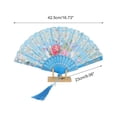 thumbnail image 2 of Unique Bargains 1 Pc Hot Stamped Floral with Tassel Folding Fan for Masquerade Sky Blue Silk Fabric, 2 of 5