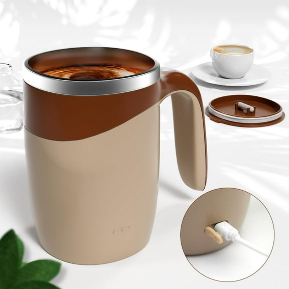 Self Stirring Coffee Mug, Automatic Stirring Coffee Mug, Rechargeable Self Stirring Coffee Mug for Coffee, Tea and Milk -  1pcWhite Brown