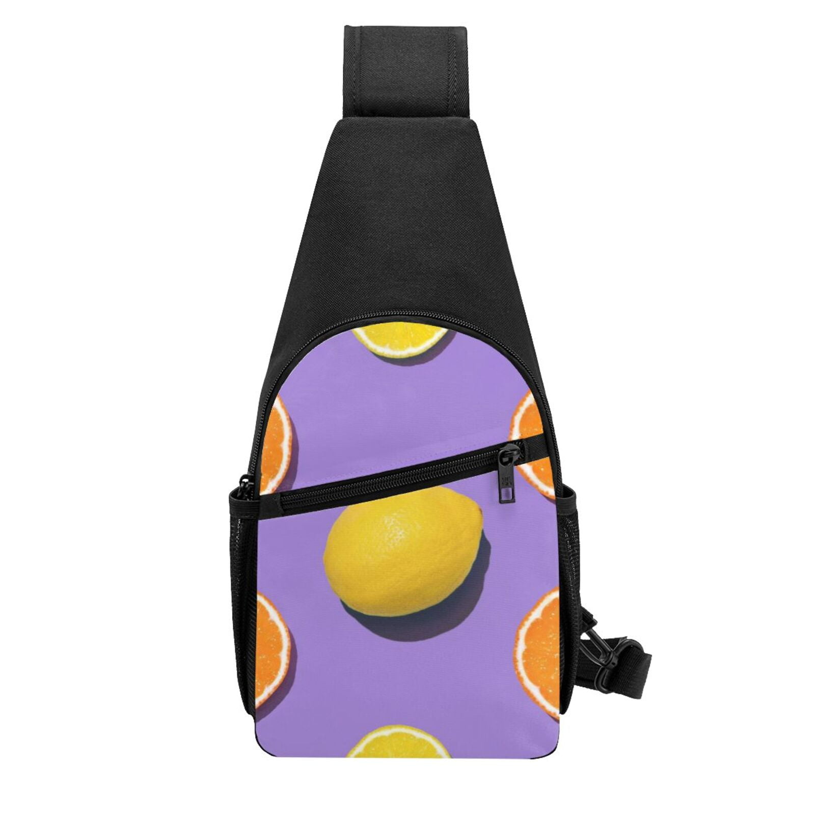 Xecao's Yellow Lemon And Orange Print Sling Bag: A Versatile Chest, Shoulder, and Crossbody Backpack for Casual Days Out, Perfect for Both Men and Women