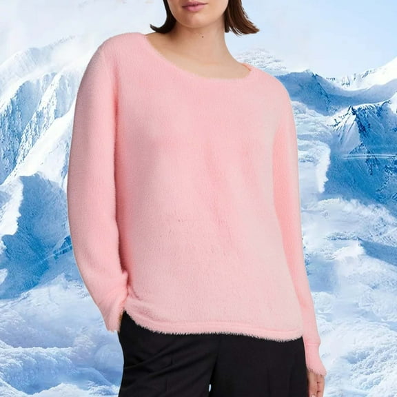 ylioge S-5X Plus Size Fleece Sweatshirts for Women Long Sleeve Sherpa Shirts Womens Casual Solid Color Pullover Slim Crewneck Thermal Sweatshirt Tops