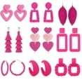 thumbnail image 3 of Pendientes de Barbie de color rosa y rojo con borlas geométricas colgantes, 3 of 5