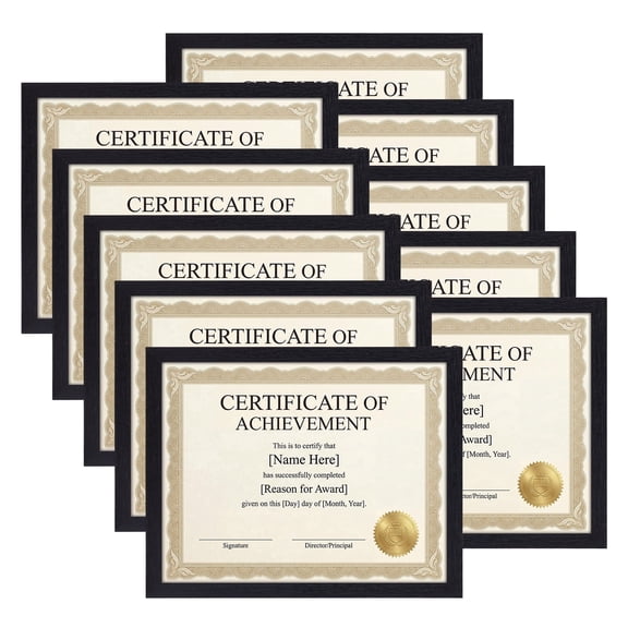 8.5 x 11 Picture Frame Set of 10, Black 8.5 by 11 Certificate Frames Used for Diploma, Document, Degree, Award, Wall Hanging or Tabletop Display
