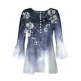 thumbnail image 4 of Workout Tops for Women Casual Trumpet 3/4 Sleeve Printed Buttoned Basic Ruched Tops Pleated T-shirts Blouses Plus Size Womens Tops on Clearance, 4 of 5
