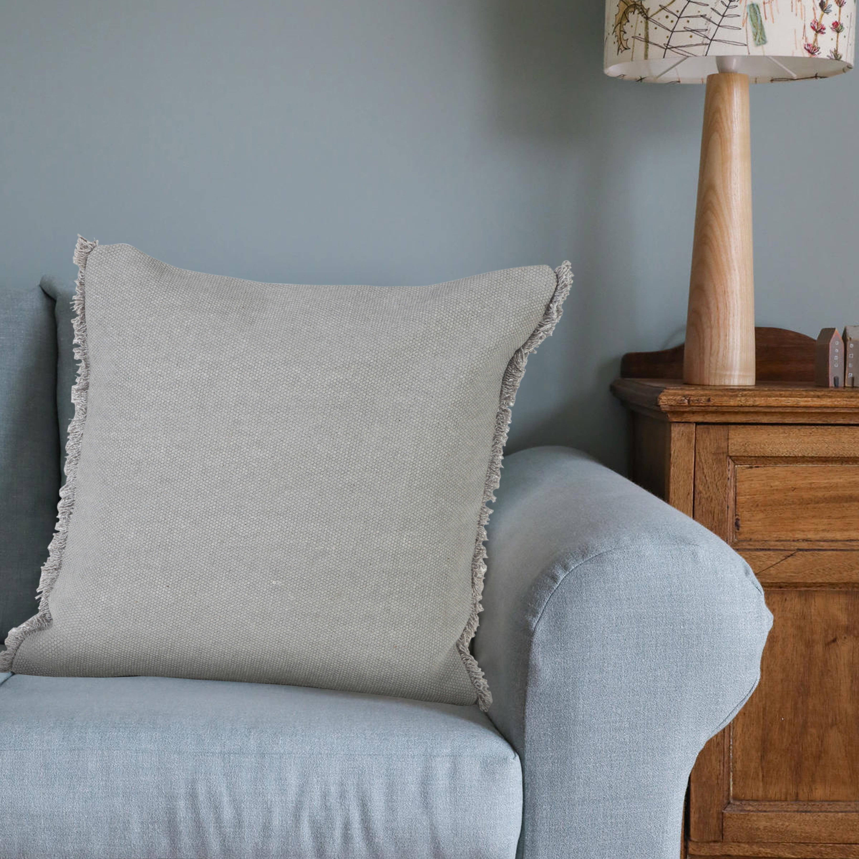 Ox Bay Nellie 20" x 20" Gray Fringed Cotton Adult Decorative Throw Pillow